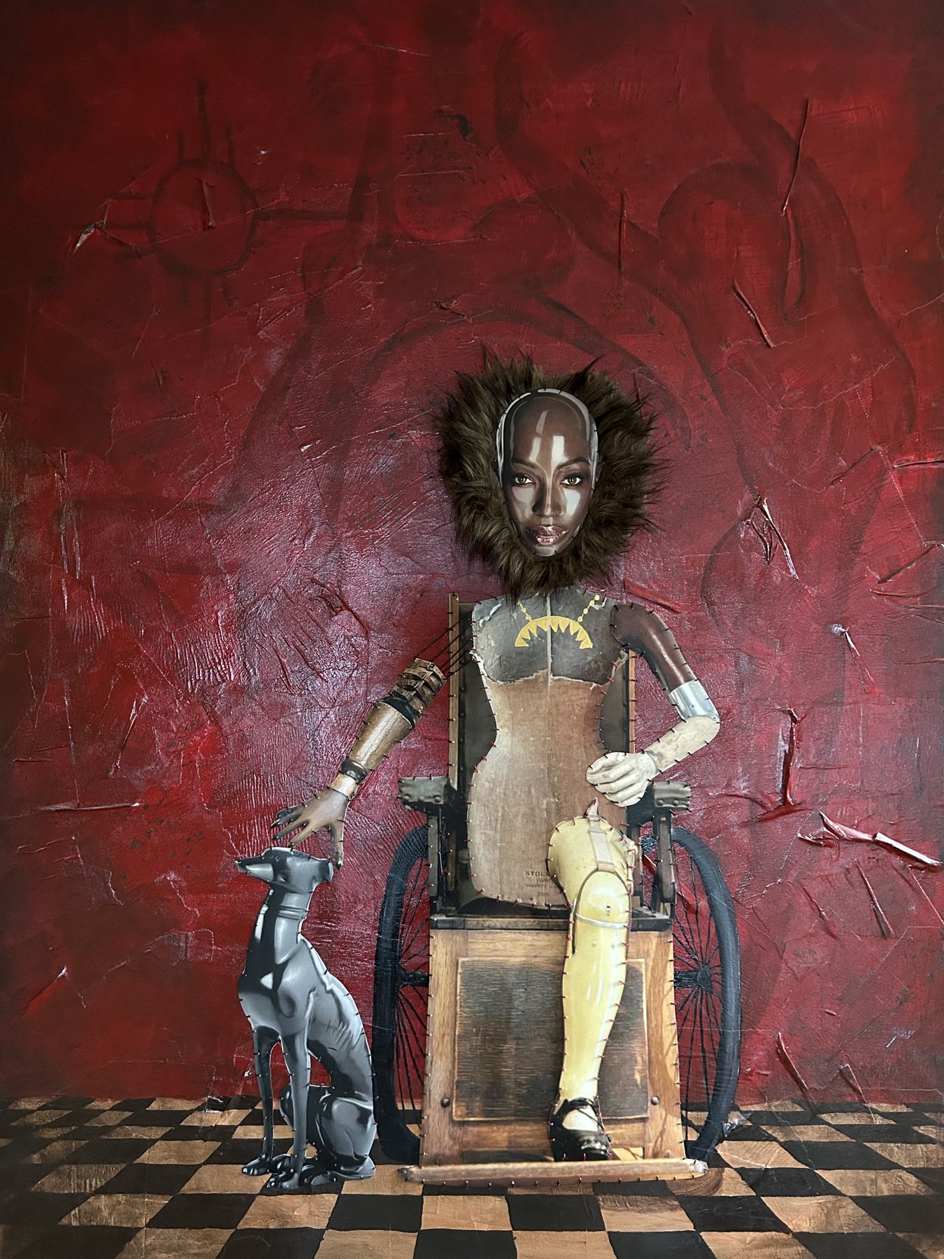 Painting by Stephanie Sheley, a figure against a red ground